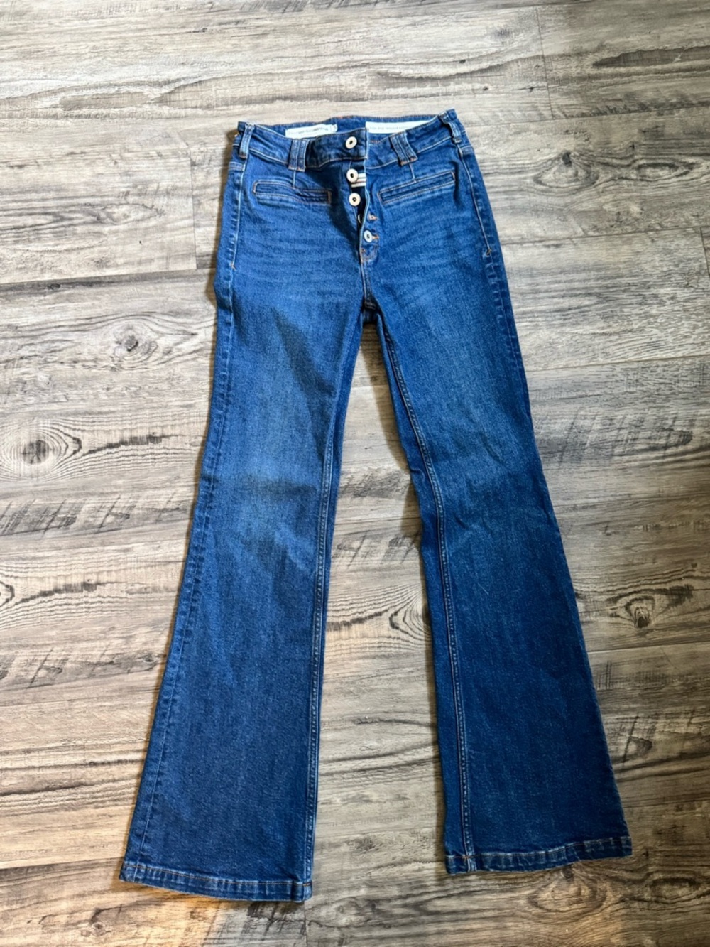 Pilcro Dark Blue Flare Jeans with Button Fly